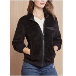 Rails Austin Black High Pile Fleece Full Zip Front Jacket XS Sherpa